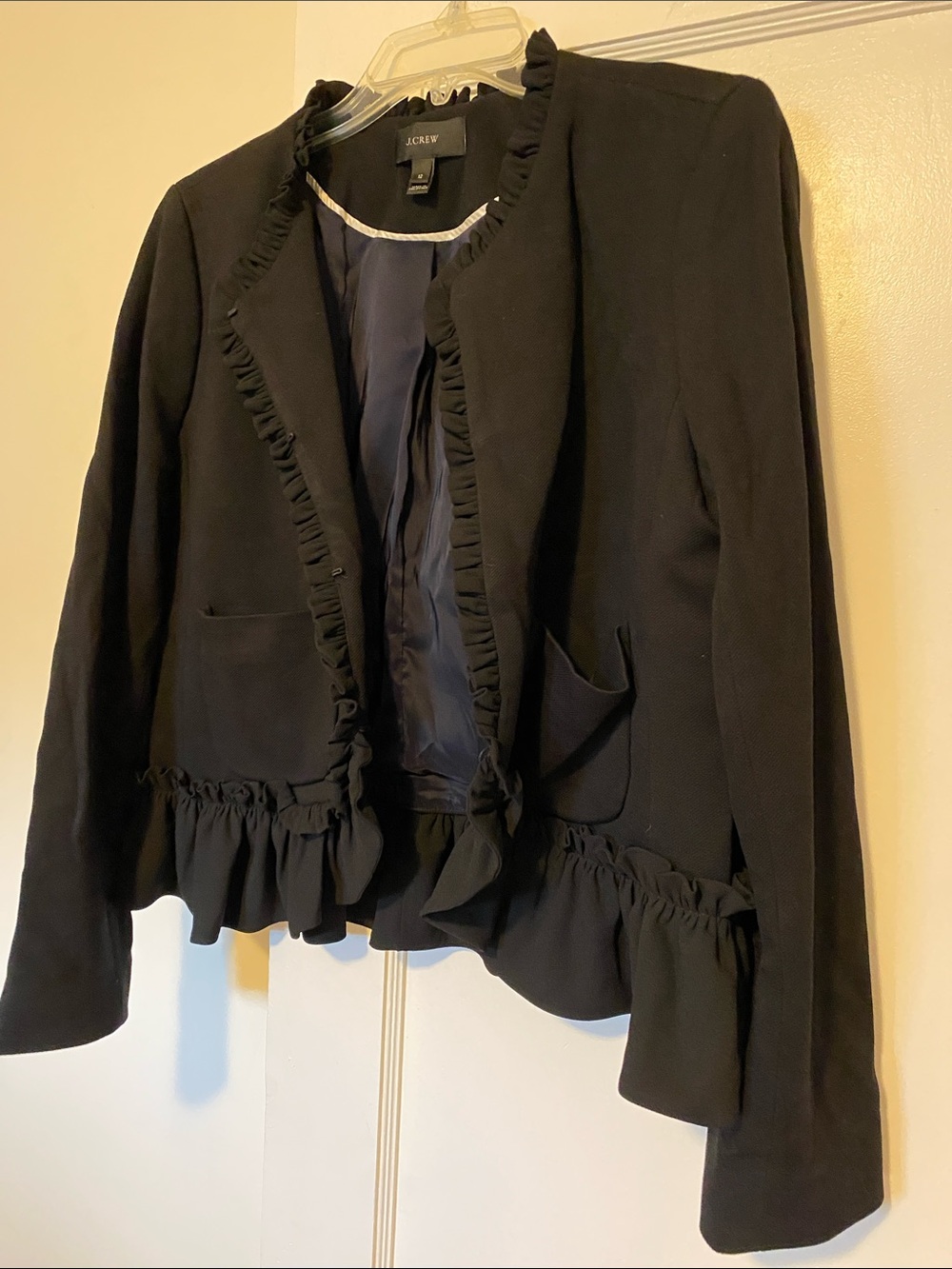 J. Crew ruffled black going out blazer peplum size 12 - Picture 9 of 16